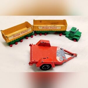 Vintage Toy Set From 1966 Match Box Die Cast Dump Trucks And Trailer